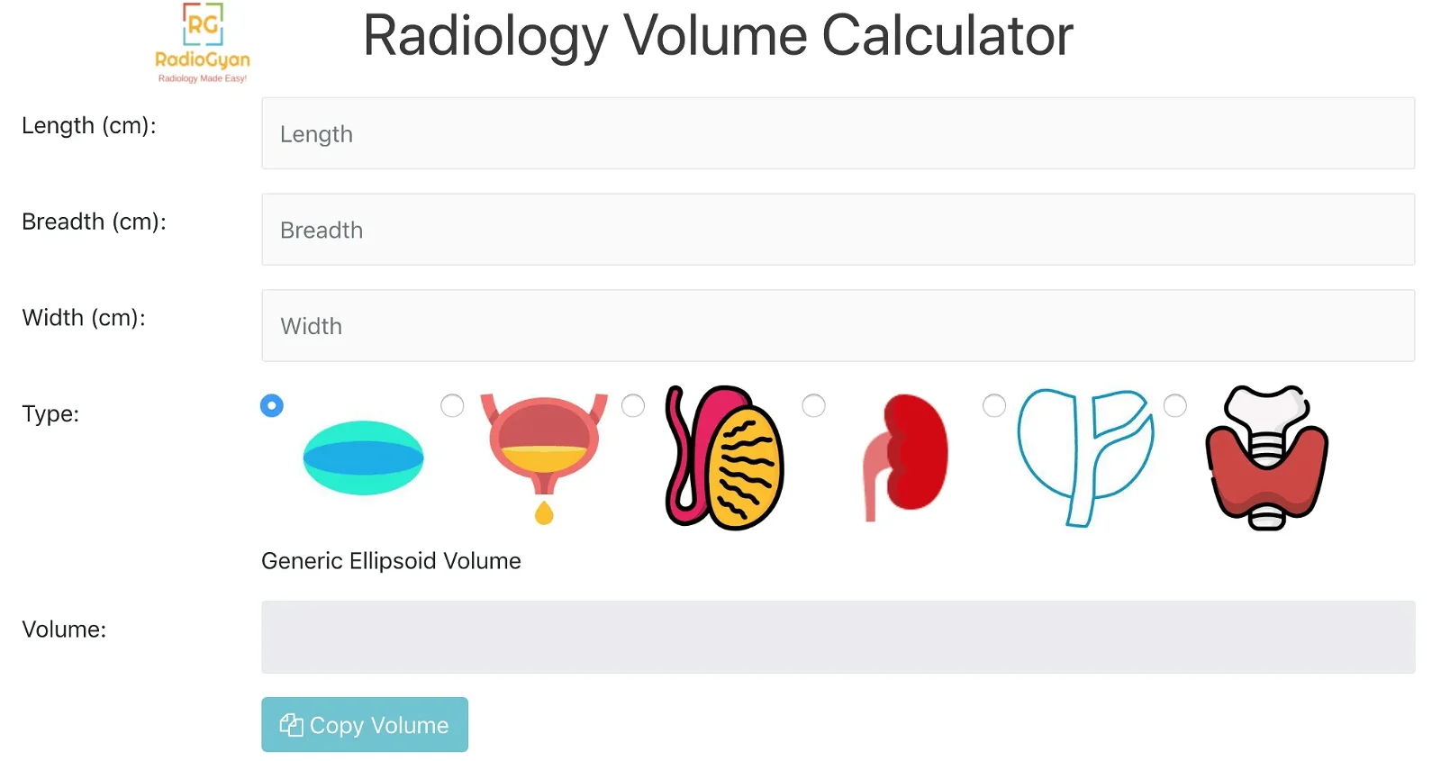 Radiology volume calculator
