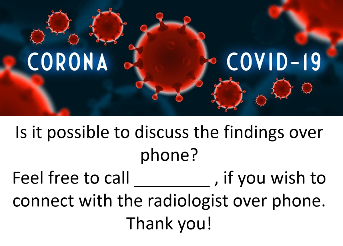 Social distancing message for radiology department during coronavirus  COVID19 pandemic - Phone consult